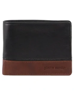 PIERRE CARDIN Leather 2-Tone Tri-Fold Wallet in Black-Cognac