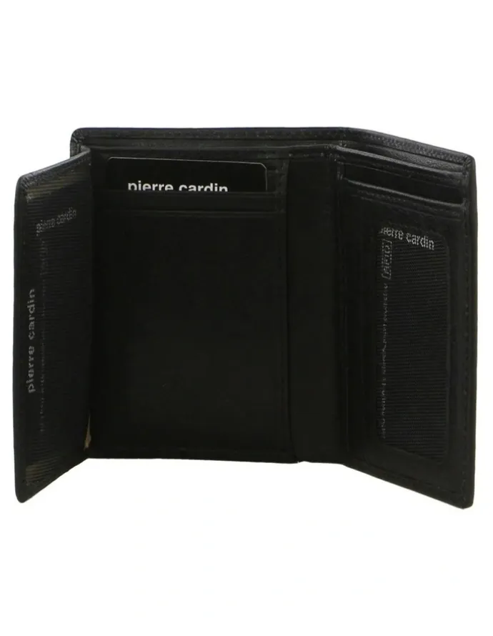 PIERRE CARDIN Leather Tri-Fold Wallet in Black