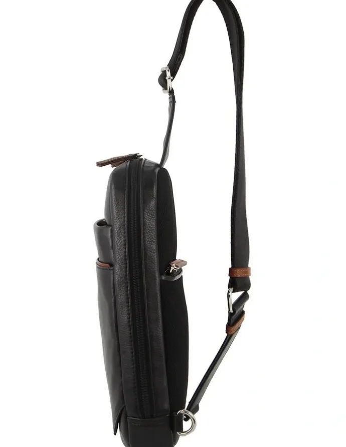 PIERRE CARDIN Leather 3-Way Sling Bag in Black