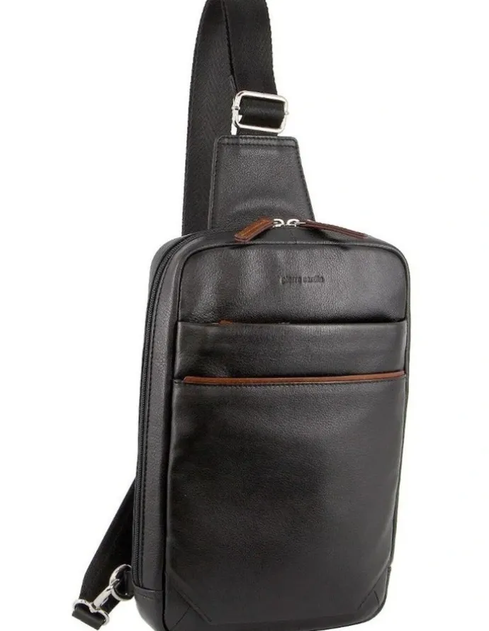 PIERRE CARDIN Leather 3-Way Sling Bag in Black