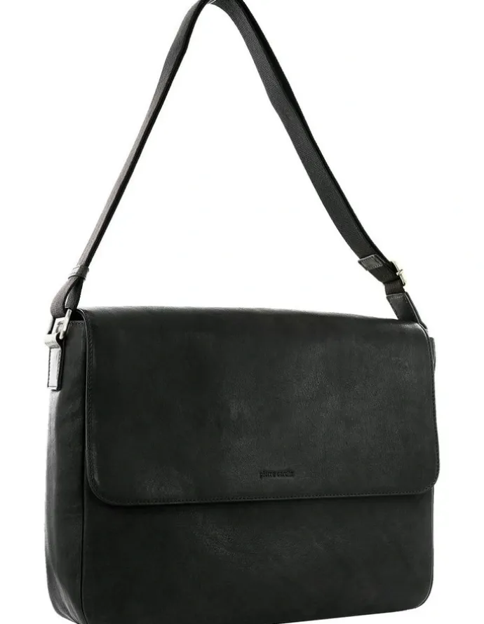 PIERRE CARDIN Messenger Leather Bag in Black