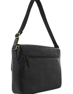 PIERRE CARDIN Messenger Leather Bag in Black