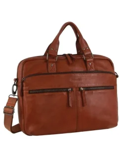 PIERRE CARDIN Multi-Compartment Leather Computer Bag in Cognac