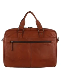 PIERRE CARDIN Multi-Compartment Leather Computer Bag in Cognac