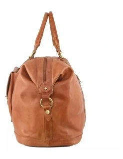 PIERRE CARDIN Pierre Cardin Genuine Leather Classic Overnight Bag in Cognac