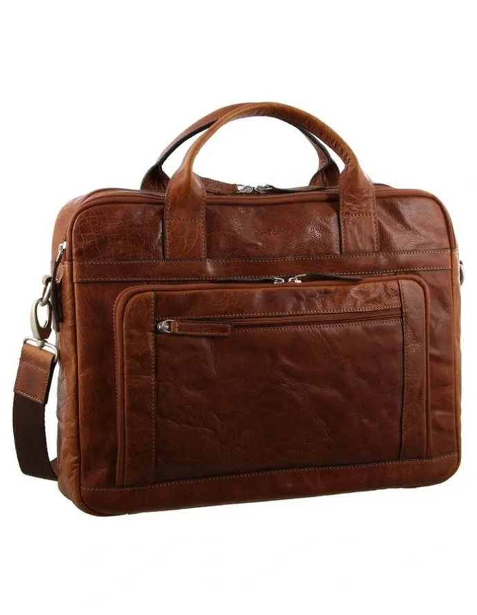 PIERRE CARDIN Rustic Leather Computer/Business Bag in Chestnut