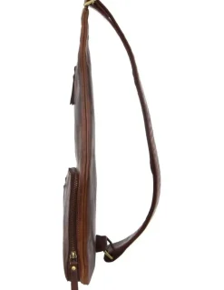 PIERRE CARDIN Rustic Leather Sling Bag in Chestnut