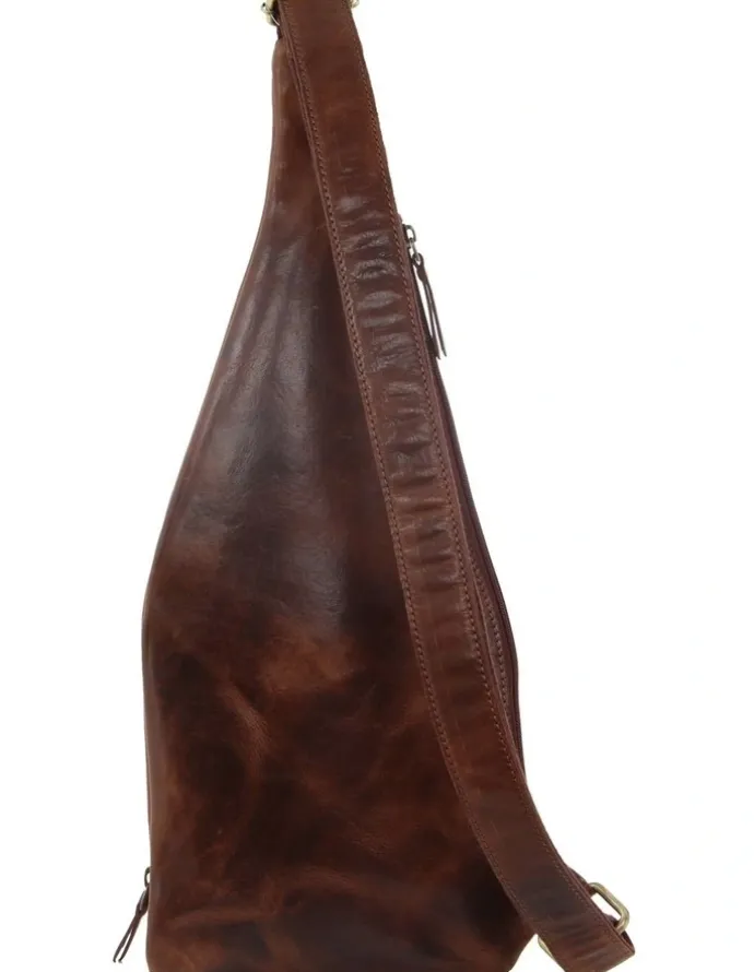 PIERRE CARDIN Rustic Leather Sling Bag in Chestnut
