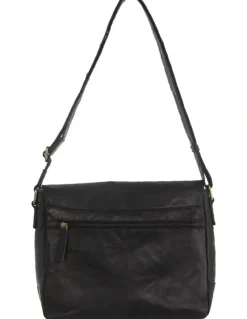 PIERRE CARDIN Rustic Leather Computer/Messenger Bag in Black
