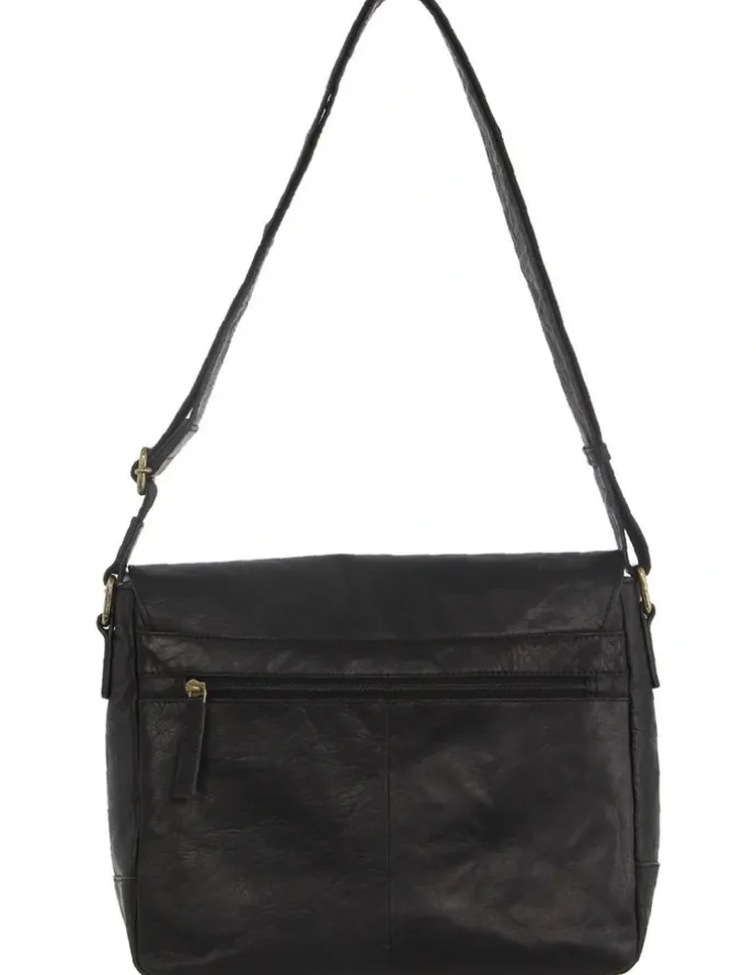 PIERRE CARDIN Rustic Leather Computer/Messenger Bag in Black