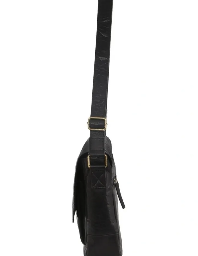 PIERRE CARDIN Rustic Leather Computer/Messenger Bag in Black