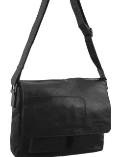 PIERRE CARDIN Rustic Leather Computer/Messenger Bag in Black