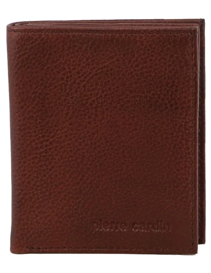 PIERRE CARDIN Rustic Leather Slim Bi-Fold Wallet in Brown