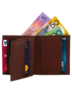 PIERRE CARDIN Rustic Leather Slim Bi-Fold Wallet in Brown
