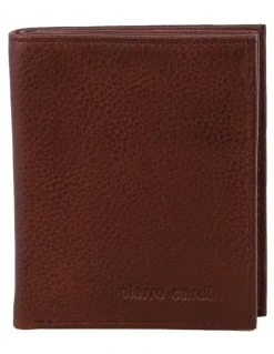 PIERRE CARDIN Rustic Leather Slim Bi-Fold Wallet in Brown