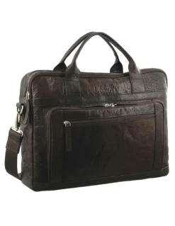 PIERRE CARDIN Rustic Leather Computer/Business Bag in Brown