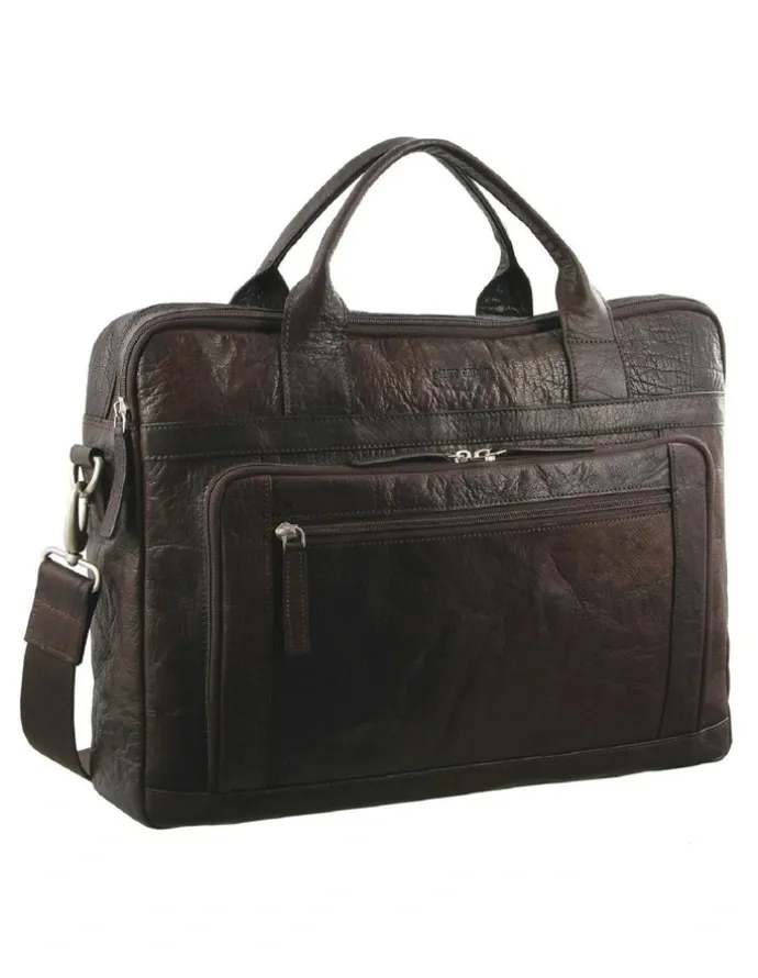 PIERRE CARDIN Rustic Leather Computer/Business Bag in Brown