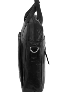 PIERRE CARDIN Rustic Leather Laptop Business Bag in Black