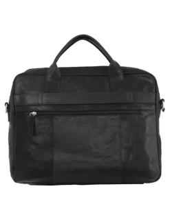 PIERRE CARDIN Rustic Leather Laptop Business Bag in Black