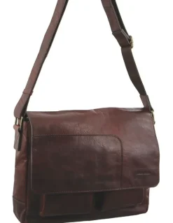 PIERRE CARDIN Rustic Leather Computer Bag in Chestnut