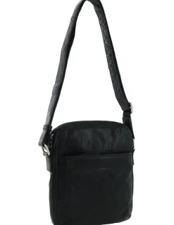 PIERRE CARDIN Rustic Leather Cross Body/Tablet Bag in Black