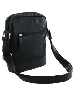 PIERRE CARDIN Rustic Leather Cross Body/Tablet Bag in Black