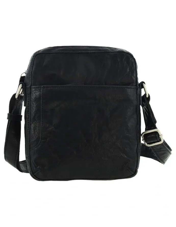 PIERRE CARDIN Rustic Leather Cross Body/Tablet Bag in Black
