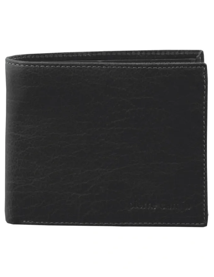 PIERRE CARDIN Rustic Leather Tri-Fold Wallet in Black