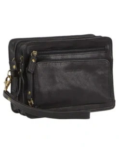 PIERRE CARDIN Rustic Leather Organizer Bag in Black