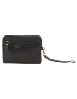 PIERRE CARDIN Rustic Leather Organizer Bag in Black