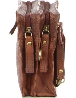 PIERRE CARDIN Rustic Leather Organizer Bag in Chestnut