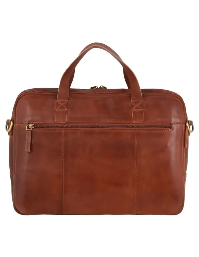 PIERRE CARDIN Rustic Leather Messenger Bag in Cognac
