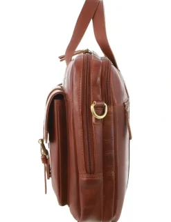 PIERRE CARDIN Rustic Leather Messenger Bag in Cognac