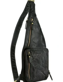 PIERRE CARDIN Rustic Leather Sling Bag in Black