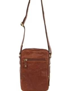 PIERRE CARDIN Rustic Leather Cross-Body Bag in Chestnut