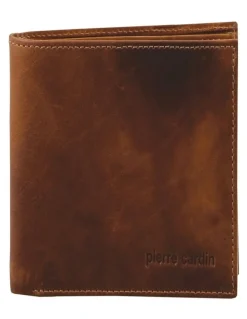 PIERRE CARDIN Rustic Leather Tri-Fold Wallet in Chestnut
