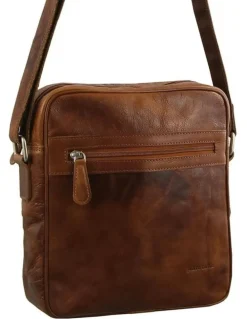PIERRE CARDIN Rustic Leather I-Pad Bag in Brown