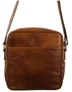 PIERRE CARDIN Rustic Leather I-Pad Bag in Brown