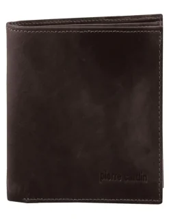 PIERRE CARDIN Rustic Leather Tri-Fold Wallet in Brown