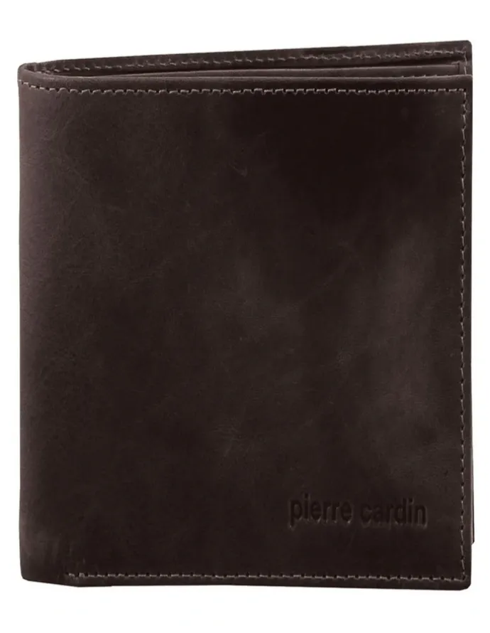 PIERRE CARDIN Rustic Leather Tri-Fold Wallet in Brown