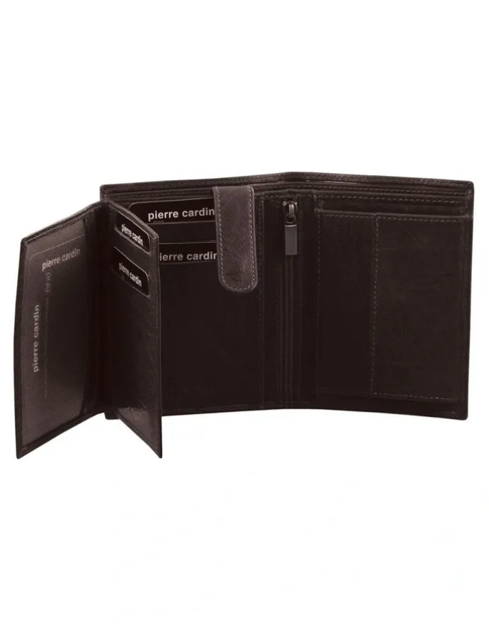 PIERRE CARDIN Rustic Leather Tri-Fold Wallet in Brown