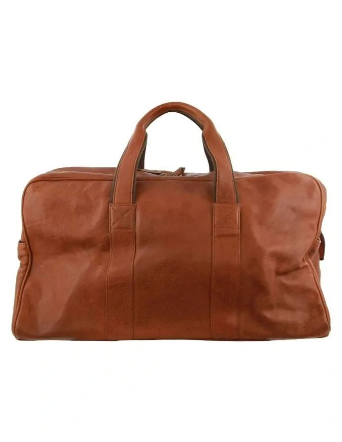 PIERRE CARDIN Rustic Leather Business Overnight Bag in Cognac
