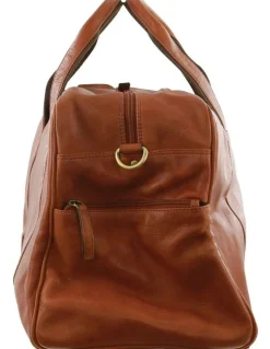 PIERRE CARDIN Rustic Leather Business Overnight Bag in Cognac