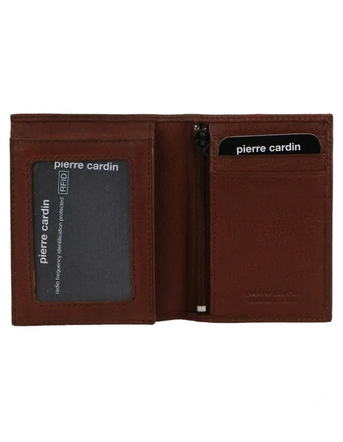 PIERRE CARDIN Rustic Leather Bi-Fold Flap Wallet in Brown