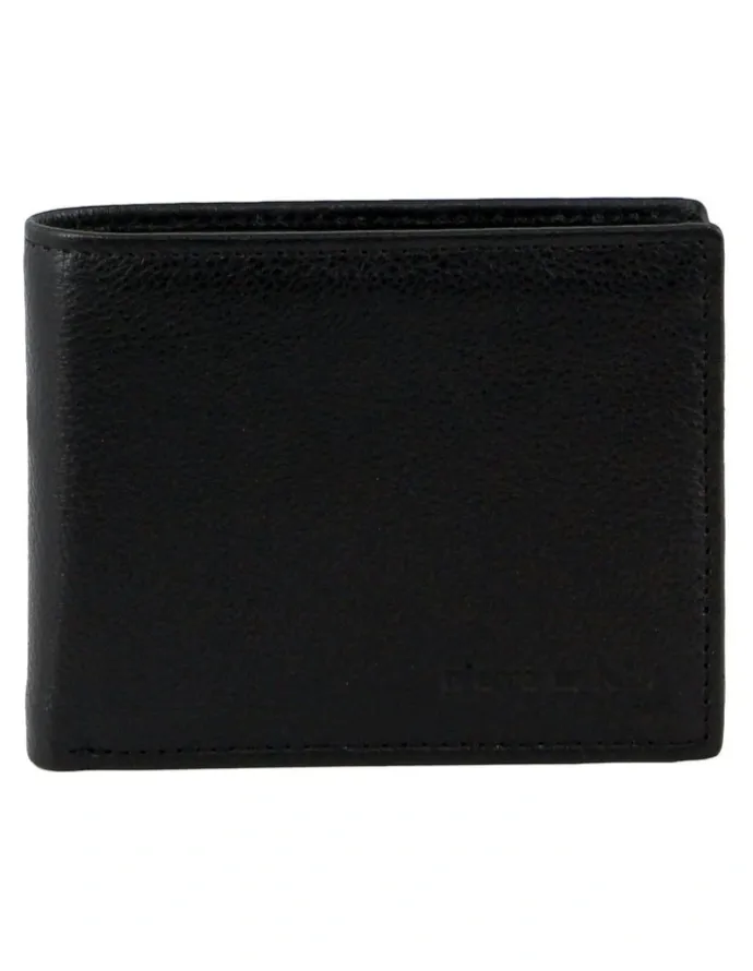 PIERRE CARDIN Rustic Leather Bi-Fold Slimline Wallet in Black