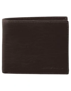 PIERRE CARDIN Rustic Leather Bi-Fold Wallet in Brown