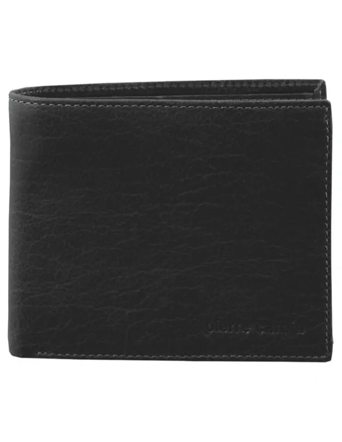PIERRE CARDIN Rustic Leather Bi-Fold Wallet in Black