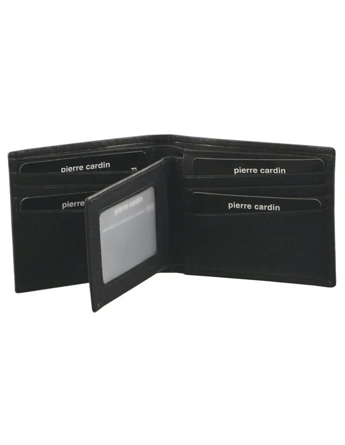 PIERRE CARDIN Rustic Leather Bi-Fold Wallet in Black