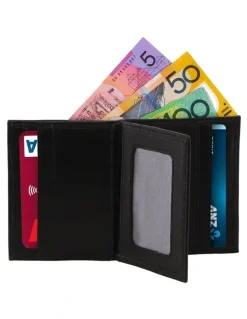 PIERRE CARDIN Rustic Leather Slim Bi-Fold Wallet in Black