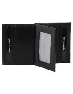 PIERRE CARDIN Rustic Leather Slim Bi-Fold Wallet in Black